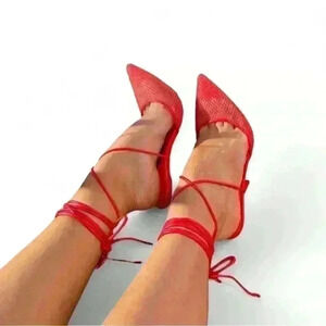 Jessica Rich Stiletto Womens Ankle Wrap Heels Sandals Red Size 38 / US 7